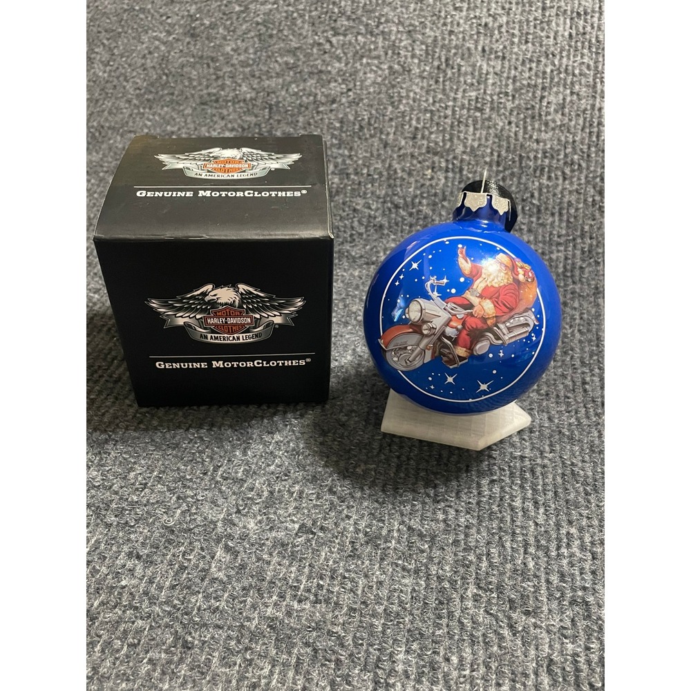 Harley-Davidson 2013 Santa Motorcycle Blue Glass Christmas Ornament 96817-14V